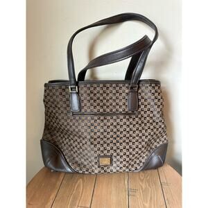 LIZ CLAIBORNE Brown Print Logo Large Shoulder Bag Tote